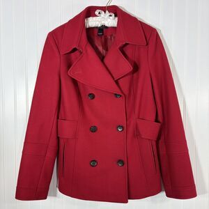 Victoria’s Secret Womens Red Peacoat Size 12 Wool Blend Double Breasted Classic